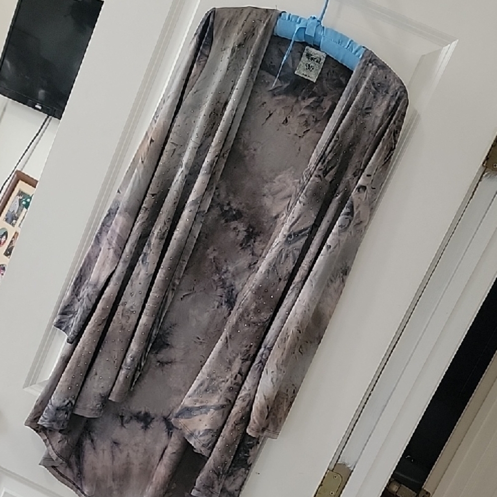 VOCAL FANTASTIC STYLISH HIP BRAND Vocal Womens Grey Tie-Dye Open Front Cardigan